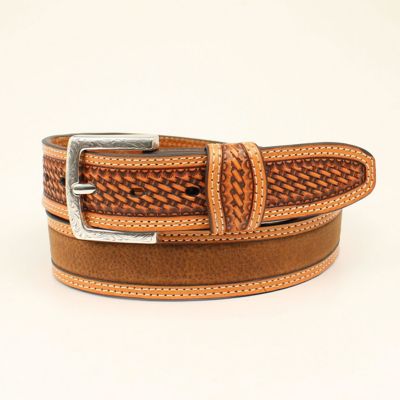 Ariat Men's PU Double Stitch Medium Belt, 1-1/2 in., Brown