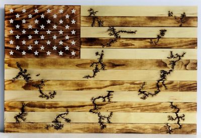 Slice of Akron Burned Wood American Flag Wall Decor, 24 in. x 1.25 in. x 36 in., Natural