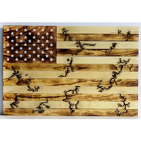 Slice of Akron Burned Wood American Flag Wall Decor, 24 in. x 1.25 in. x 36 in., Natural