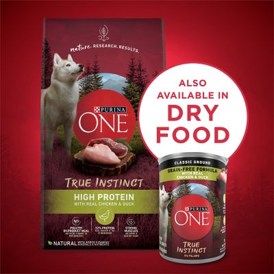 Image showing 7 th Purina ONE True Instinct Classic Ground Grain-Free Chicken and Duck Wet Dog Food, 13 oz.