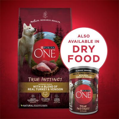 Image showing 7 th Purina ONE True Instinct Grain-Free Classic Ground with Real Turkey and Venison Wet Dog Food, 13 oz.