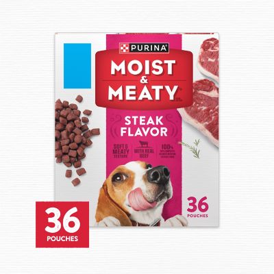 Image showing 8 th Purina Moist & Meaty Adult Beef Chunks Wet Dog Food, 6 oz. Pouch, Pack of 36