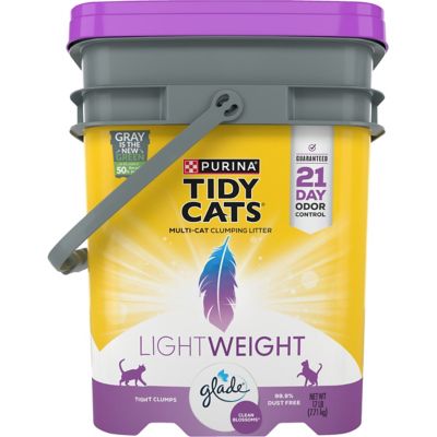 Tidy Cats Lightweight Low Dust Glade Clean Blossoms Scented Clumping Clay Cat Litter, Multi-Cat, 17 lb. Pail