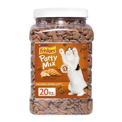 Friskies Purina Made in USA Facilities Cat Treats, Party Mix Chicken Lovers Crunch - 20 oz. Canister