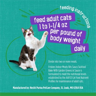 Image showing 6 th Purina Friskies Indoor Cat Food Meaty Bits Saucy Seafood Bake With Garden Greens in Sauce, 5.5 oz.