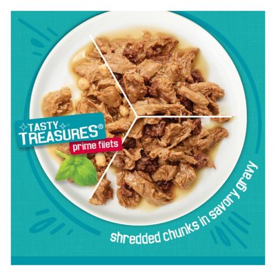 Image showing  Tasty Treasures Prime Adult Tuna, Chicken and Turkey in Gravy Wet Cat Food Variety Pack, 5.5 oz., 12 Cans