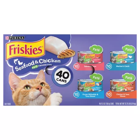 Friskies Purina Favorites Seafood and Chicken Pate Wet Cat Food Pate Variety pk 5.5 oz Pack of 40 Wet Cat Food