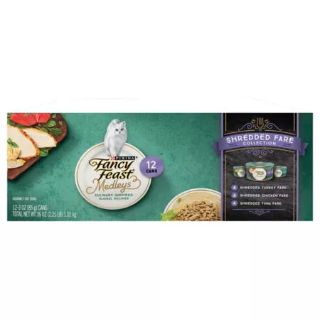 Fancy Feast Purina All Life Stages Medleys Shredded Fare Collection Wet Cat Food Variety pk 3 oz 12 Pack Wet Cat Food