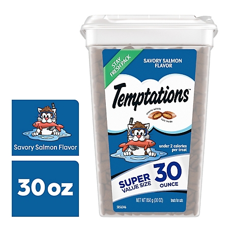 Temptations Classic Crunchy and Soft Cat Treats Savory Salmon Flavor, 30 oz. Tub
