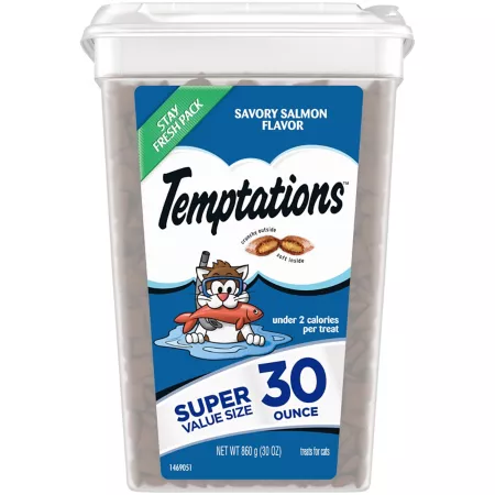 Temptations Classic Crunchy and Mild Salmon Flavors Cat Treats 30 oz Tank Cat Crunchy Treats