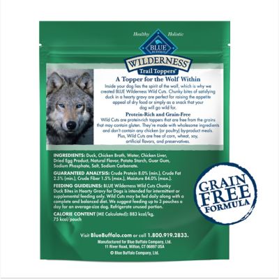 Image showing  Trail Toppers Wild Cuts Natural High-Protein Dog Wet Food, Duck Bites in Hearty Gravy, 3 oz. Pouch