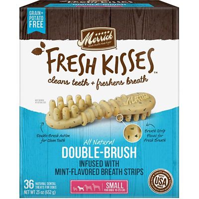 Merrick Fresh Kisses Double-Brush Dental Dog Treats Infused with Mint Breath Strips for Small Dogs 15-25 lb., 36 ct.