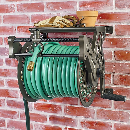 Liberty Garden Hose Reel, Wall-Mount, Antique Patina, Holds 125-Ft