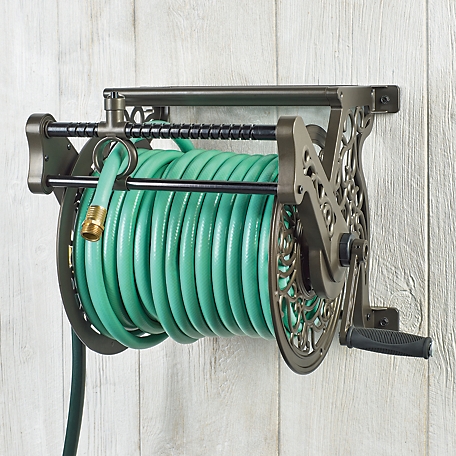 Liberty Garden Hose Reel, Wall-Mount, Antique Patina, Holds 125-Ft