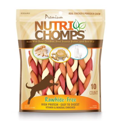 NutriChomps 6-inch Multi-Ply Assorted Flavor Rawhide-Free Braids, 10 Count