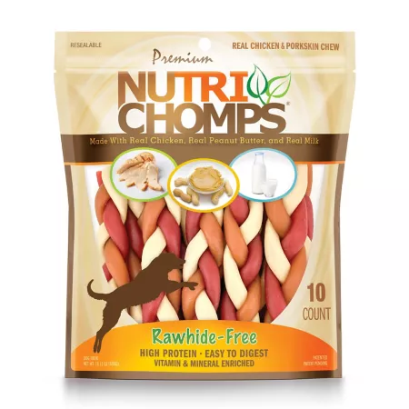 NutriChomps 6 Inch Assorted Flavor Rawhide Free Multi-Layer Braids 10 Count Dog Bones Rawhide & Rawhide Alternative