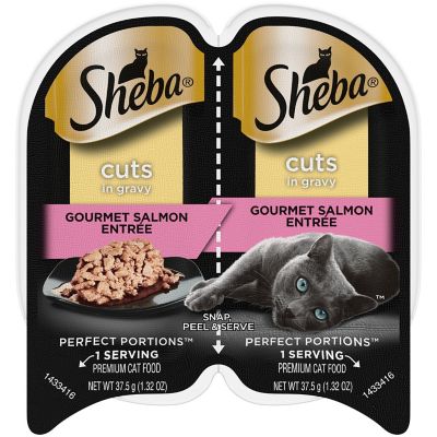 Sheba Perfect Portions All Life Stages Gourmet Salmon Entree Cuts in Gravy Recipe Wet Cat Food Twin pk., 2.6 oz.