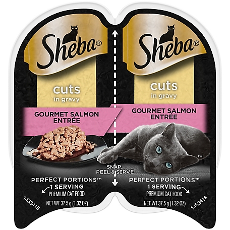 Sheba Wet Cat Food Cuts in Gravy Gourmet Salmon Entree 2.6 oz. PERFECT PORTIONS Twin-Pack Tray