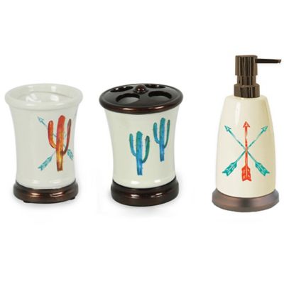 HiEnd Accents Cactus Ceramic Countertop Bathroom Set, 3PC