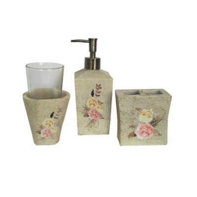 HiEnd Accents Rose Floral Ceramic Bath Set, 4 pc.