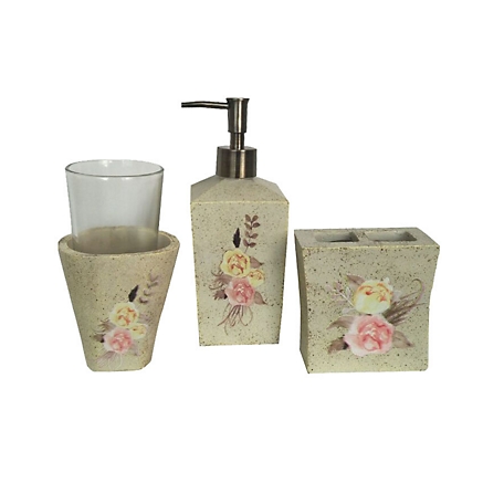 HiEnd Accents 4 pc. Rose Floral Ceramic Bath Set