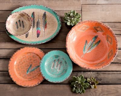Image showing  Feather Design Melamine Salad Plates, 0.87 in. H x 8.66 in. D, Turquoise, 4-Pack