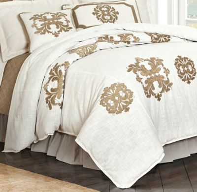 HiEnd Accents Linen Duvet with Velvet Embroidery, Super King