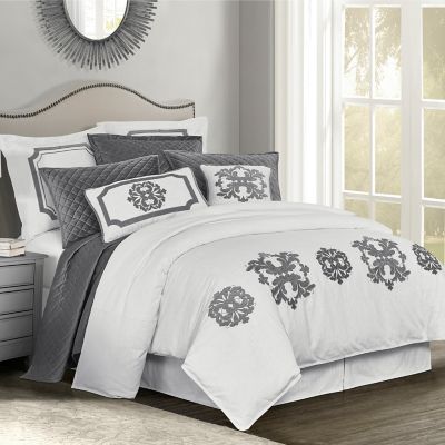 HiEnd Accents Madison Linen Duvet Cover, Super Queen, Gray, 1PC