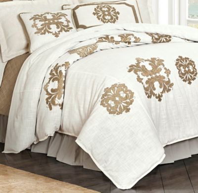 HiEnd Accents Linen Duvet with Velvet Embroidery, Super Queen