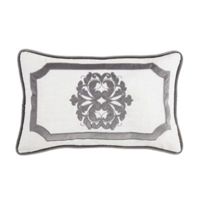 HiEnd Accents Madison Velvet Embroidered White Oblong Pillow, 16 x 26 in.