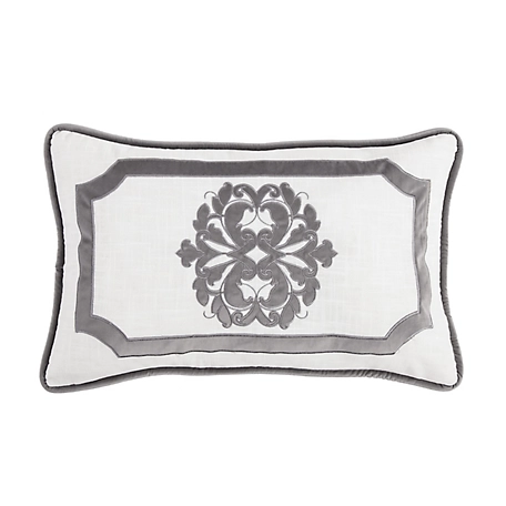 HiEnd Accents Madison Velvet Embroidered White Oblong Pillow, 16 x 26 in.