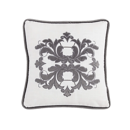 HiEnd Accents Madison Velvet Embroidered White Square Pillow, 18 in. x 18 in.