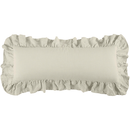 HiEnd Accents Luna Washed Linen Ruffled Lumbar Pillow, 14" x 36"