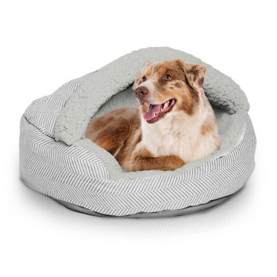 Precious Tails Plush Fleece Lined Deep Dish Herringbone Cave Pet Bed, 18HBTN-GRY