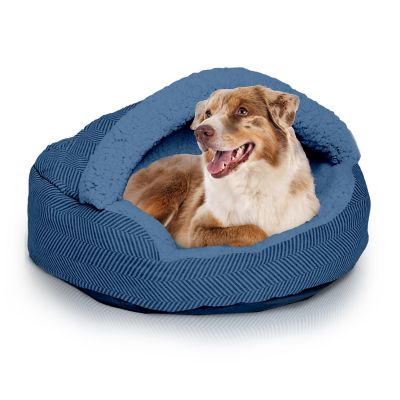 Precious Tails Plush Fleece Lined Deep Dish Herringbone Cave Pet Bed, 18HBTN-GRY
