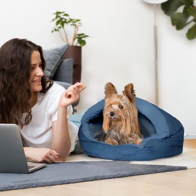 Image showing  Plush Fleece Lined Deep Dish Herringbone Cave Pet Bed, 18HBTN-GRY