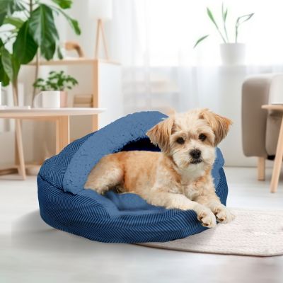 Image showing  Plush Fleece Lined Deep Dish Herringbone Cave Pet Bed, 18HBTN-GRY