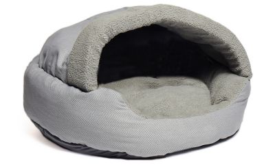 Precious Tails Plush Fleece Lined Deep Dish Herringbone Cave Pet Bed, 25HBTN-GRY