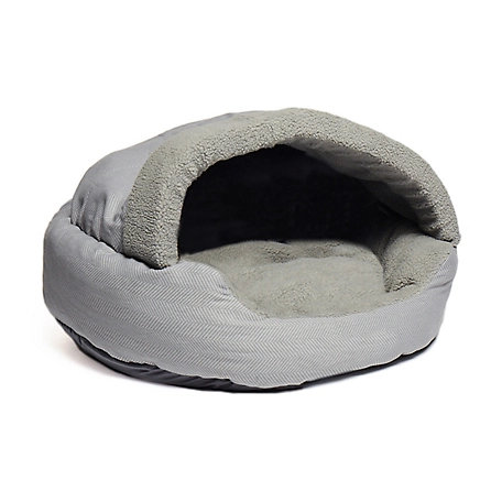 Precious Tails Plush Fleece Lined Deep Dish Herringbone Cave Pet Bed, 25HBTN-GRY