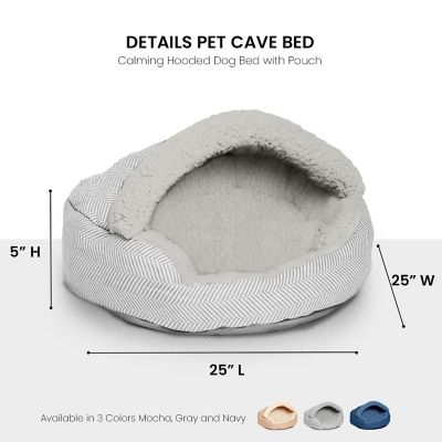 Image showing  Plush Fleece-Lined Deep Dish Herringbone Cave Pet Bed