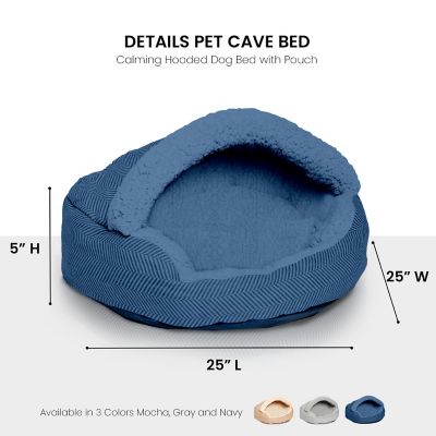 Image showing  Plush Fleece-Lined Deep Dish Herringbone Cave Pet Bed