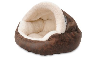 Precious Tails Vegan Leather Deep Dish Cave Pet Bed, E18VLCB-BRN