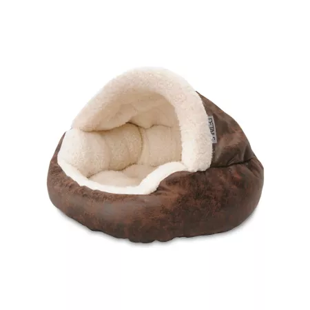 Precious Tails Vegan Leather Pet Bed with Deep Dish E18VLCB-BRN Cat Hideaway Beds