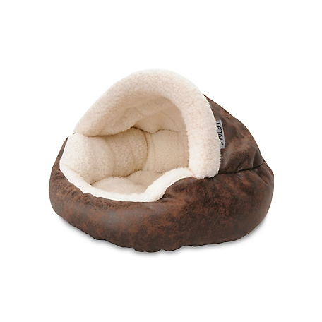 Precious Tails Vegan Leather Deep Dish Cave Pet Bed, E18VLCB-BRN