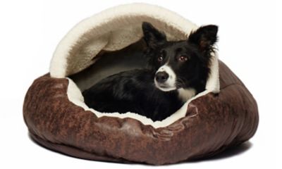 Precious Tails Vegan Leather Deep Dish Cave Pet Bed, E35VLCB-BRN