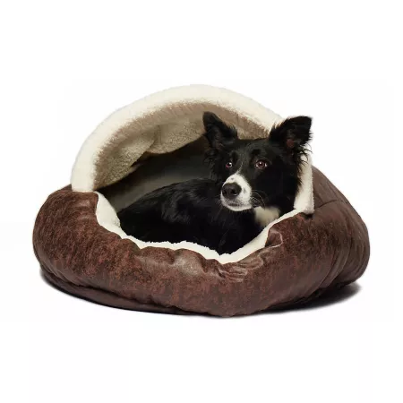 Precious Tails Vegan Leather Pet Bed with Deep Dish E35VLCB-BRN Covered Dog Beds