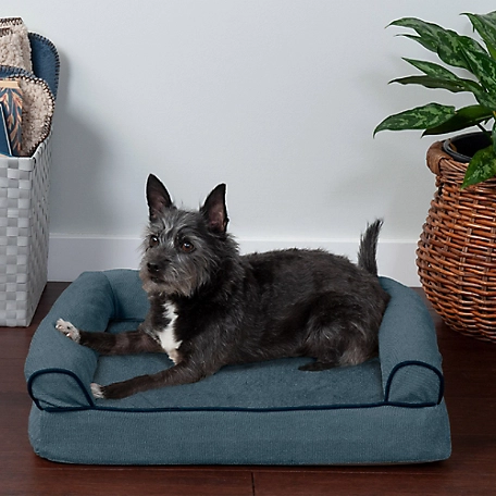 FurHaven Faux Fleece and Chenille Soft Woven Memory Foam Sofa Dog Bed
