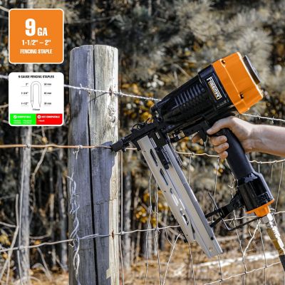 Image showing  Pneumatic 9 ga. 2 in. Fencing Stapler with T-Handle, Adjustable Metal Belt Hook and Case