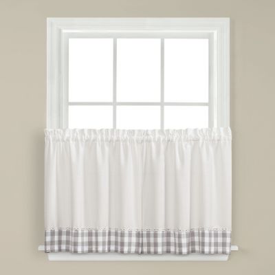 SKL Home Cumberland Tier Patterned Curtains, 36 in., Gray, 1 Pair