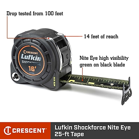 Lufkin 16 ft. Shockforce Nite Eye Dual-Sided Tape Measure, L1116B